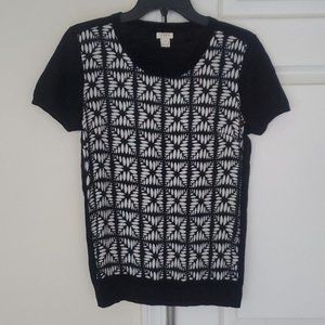 J. Crew Black Ivory Short Sleeve Floral Print Top
